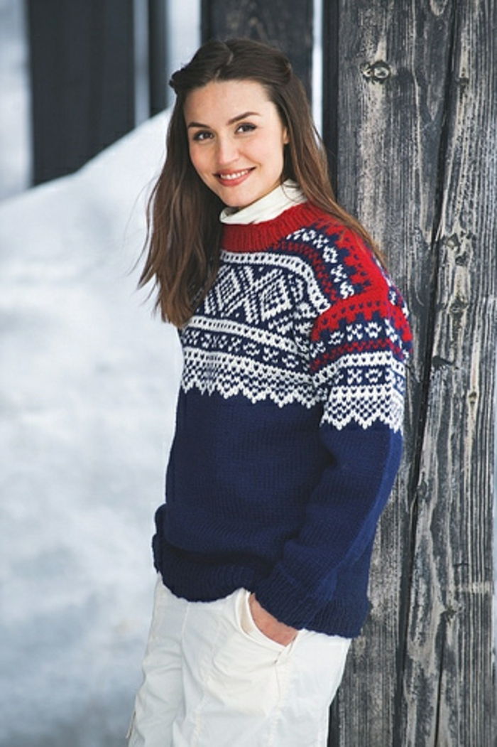 Norvegiană pulover albastru-rosu-alb