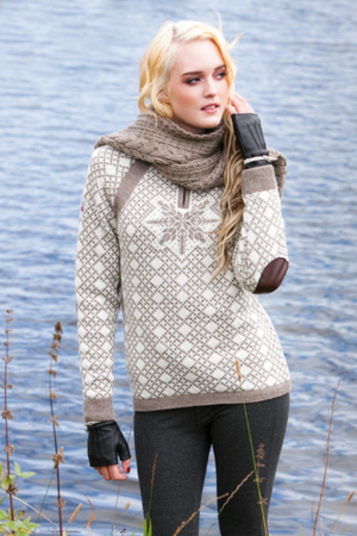 Norvegiană pulovere femei-sunet-alb-maro