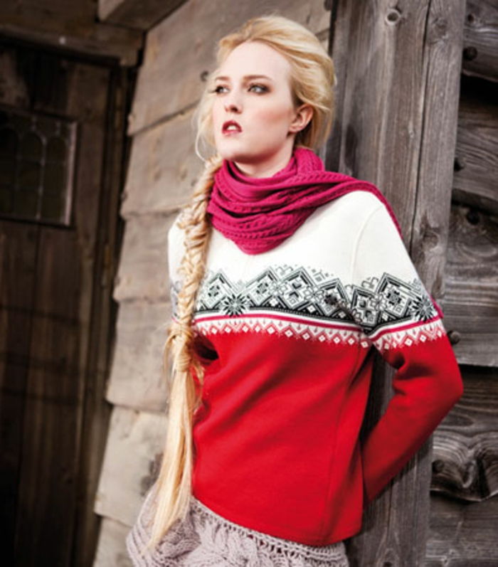 Norvegiană pulover-alb-roșu-roz-sunet-Dame