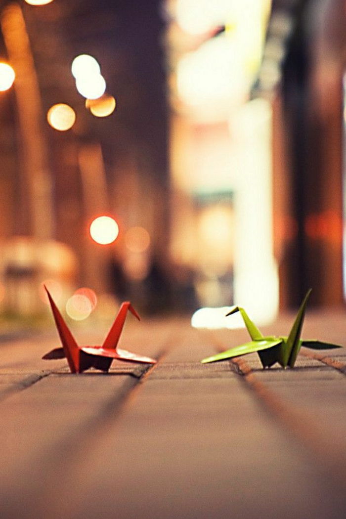 gru origami, strada rossa e verde