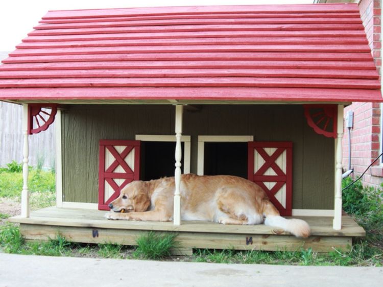 Šuns namas-Chic-paprastas, kilnus-veranda-su-raudonu stogu
