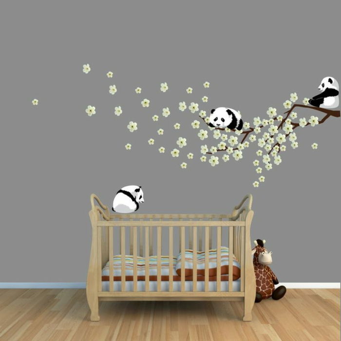 Pandaer Cherry Tree Vegg tatoveringer-for-barnehage baby rom grå vegger