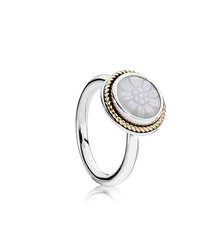 Pandora Ring Silver Gold Pearl Materiale Daisy