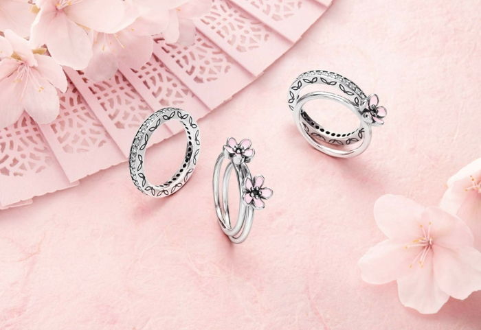 Pandora Rings Talismaner Sølv Zyrkonia-rosa blomst romantisk kolleksjon