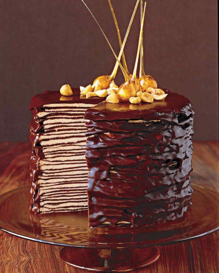Pancake sjokolade-kake-på-kake stand-off glass