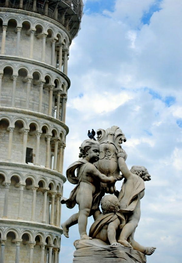 Pisa Tower Statue Sky Clouds