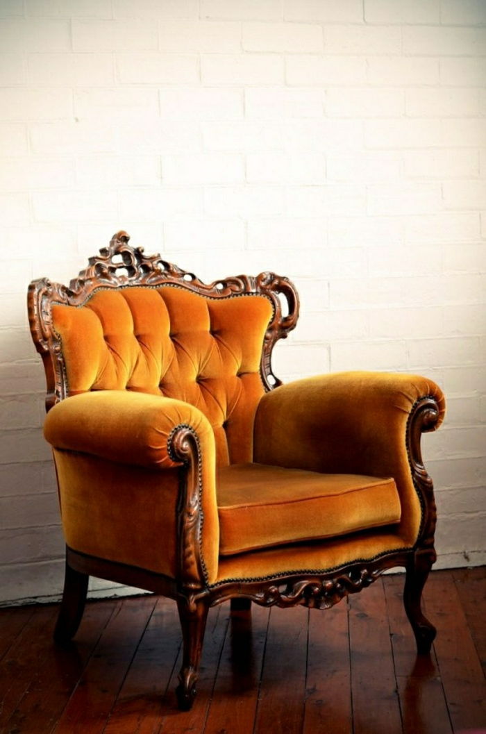 Plush-kėdė baroko oranžinės aristokratiška