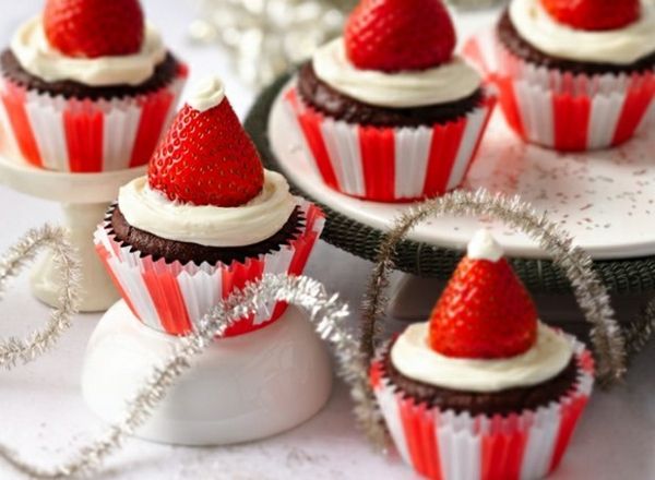 Recepten voor cupcakes-Kerstmis Aardbeien