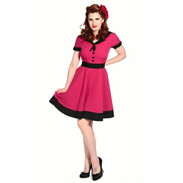 Pink Rockabilly klänning skor Stock Roses långa hår