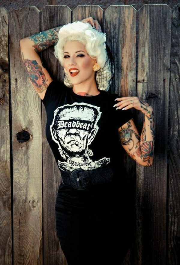 Rockabilly utviknings tatueringar retro frisyr makeup-blond