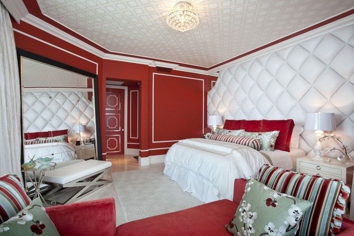 Raudona miegamasis dizainas-ryškus interjeras