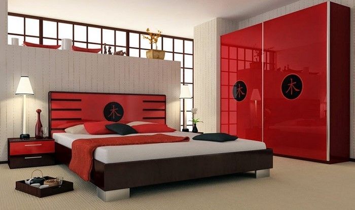 Raudona miegamasis dizainas moderniai dizainas