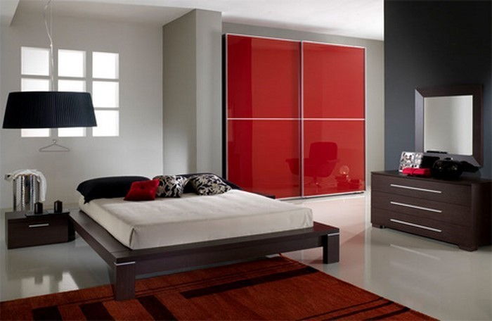Raudona miegamasis dizainas vienas gražus dizainas