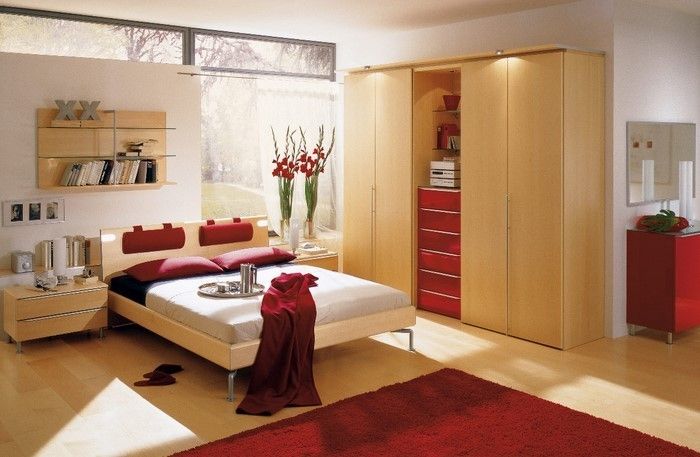 Raudona miegamasis dizainas A prašmatnus dizainas