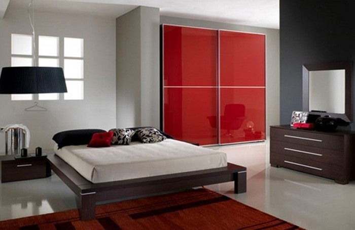 Raudona miegamasis dizainas A išskirtinė dekoracija