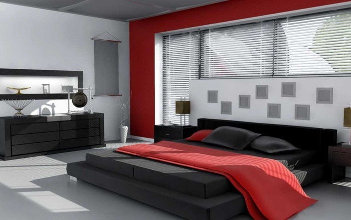 Rdeča spalnica oblikovanje ustvarjalni dekoracija