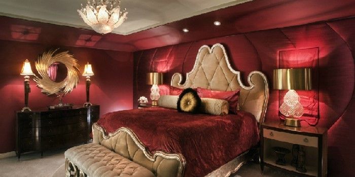 Raudona miegamasis dizainas Moderni deco