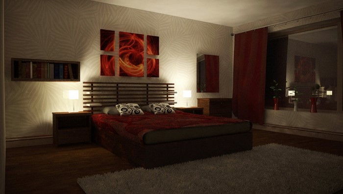 Raudona miegamasis dizainas A puikus dekoravimas