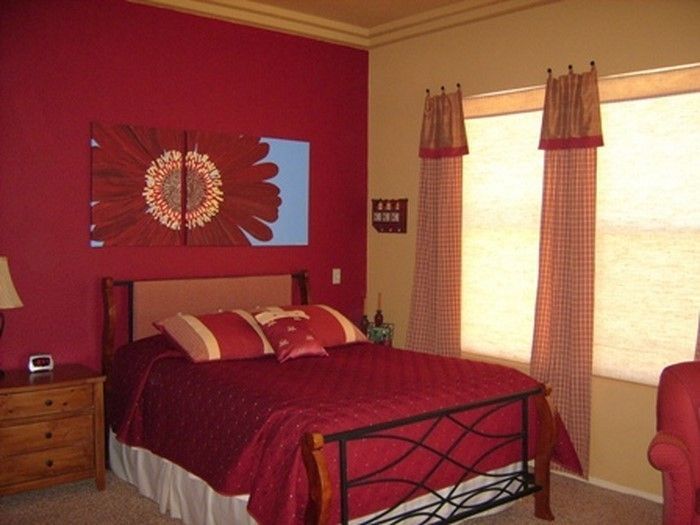 Raudona miegamasis dizainas A gražus dekoravimas