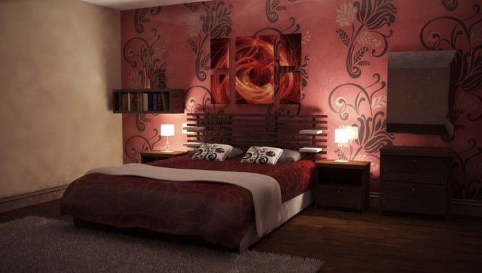 Raudona miegamasis dizainas A gražus dizainas