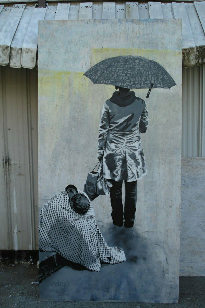 Stencil graffiti graffiti artista donna mendicanti Umbrella