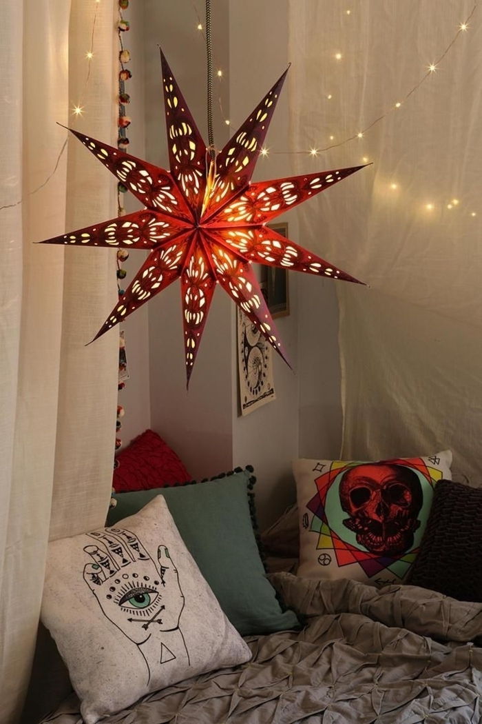 Camera da letto Idee Boho Cuscino baldacchino Star Light