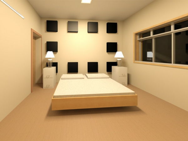 Yatak odası zarif ve şık bir duvar tasarım ile nötr-renkler