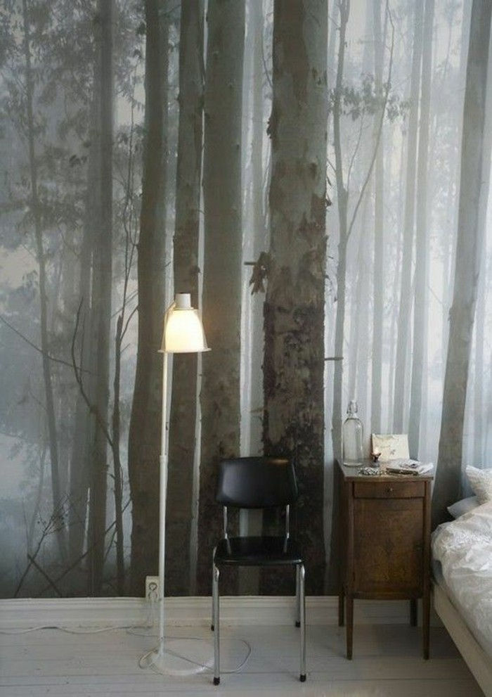 Dormitor interesant de design tapet Natura Pădure Copaci