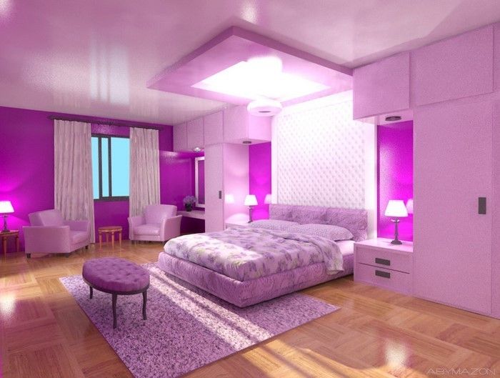 Miegamojo violetinė-A-ryškus interjeras