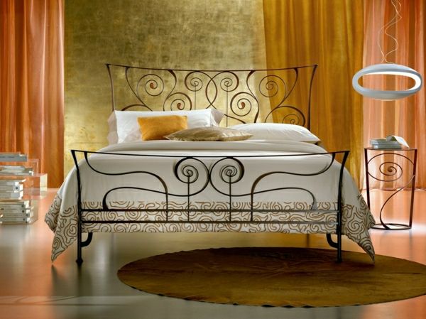 Miegamojo modernus projektavimo šviesos lova lovos oranžinės užuolaidos