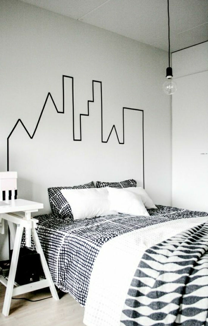 Quarto preto e branco parede idéias de decoração desenho-with-black-tape