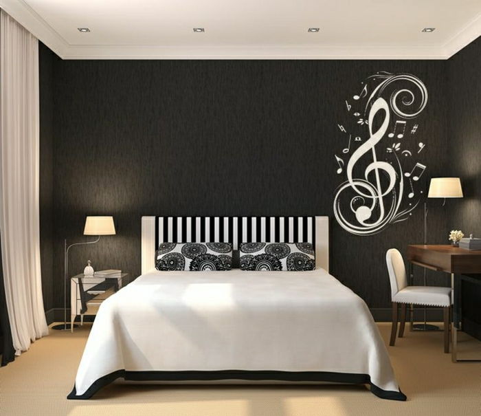 Sypialnia na czarno-biało-design-cool-ściana znaki tatuaż