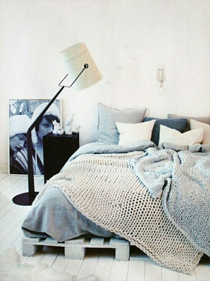 Dormitor scandinav podea tricotate interior-plapume lampă de paleți