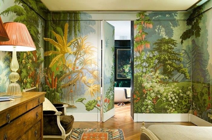 Spálňa-vintage-nábytok-elegantné-tapety-s-natural look