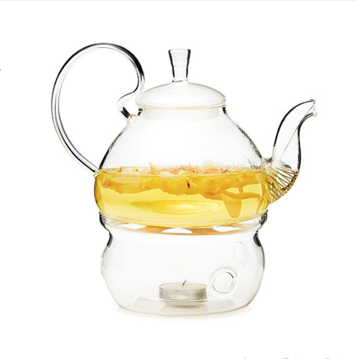 Czajnik z podgrzewaczem do świec z prostą konstrukcją, okrągły otwór w szkle, czajniczek ze szkła z herbatą rumiankową