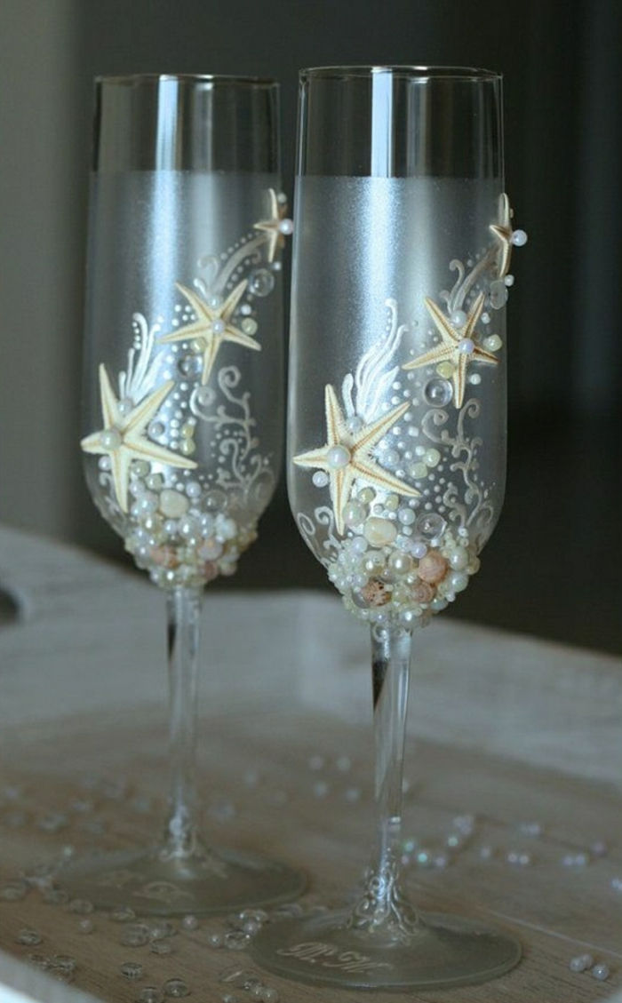 Şampanya kadehleri ​​İnci dekoratif taşlar denizyıldızı