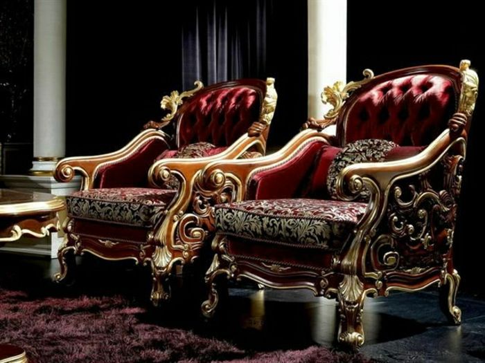 Fotelis-vyno raudona-aukso baroko stiliaus pūkuotas kilimas išskirtinį atmosfera