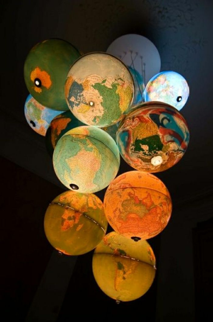 Set lysande klot världens karta lampor