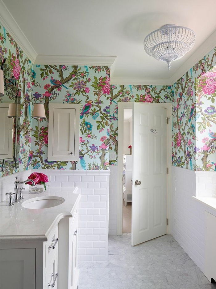 Shabby Chic pereți de design-baie Idei-alb-caramida Roses