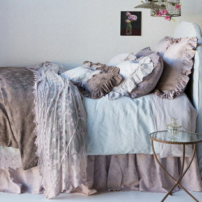 Shabby Chic soverom lilla lin pute