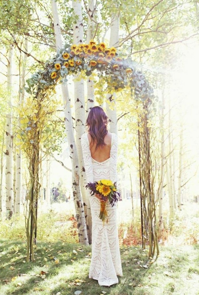 Solros bilder Wedding Boho Bride bukett Forest Altar