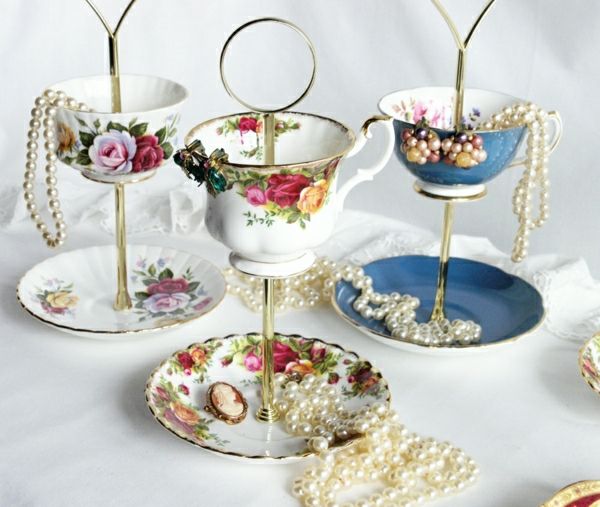 Smykker holder smykker porselen kaffekopper Pearl Rose dekorasjon