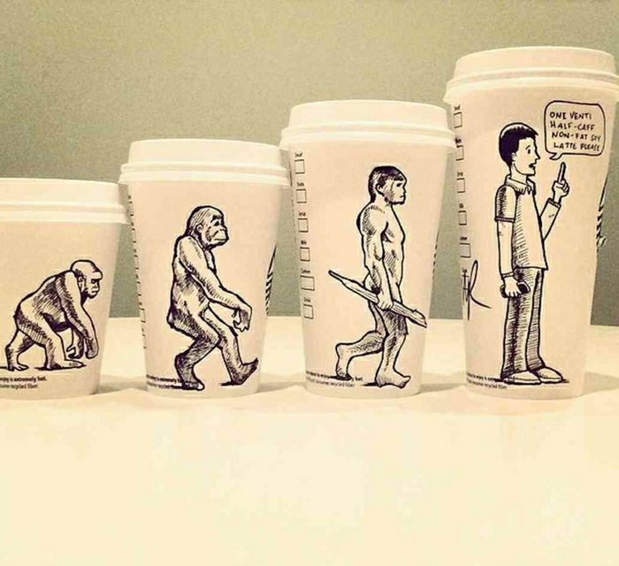 Starbucks cana de hârtie diferite dimensiuni Evolution desene-funny