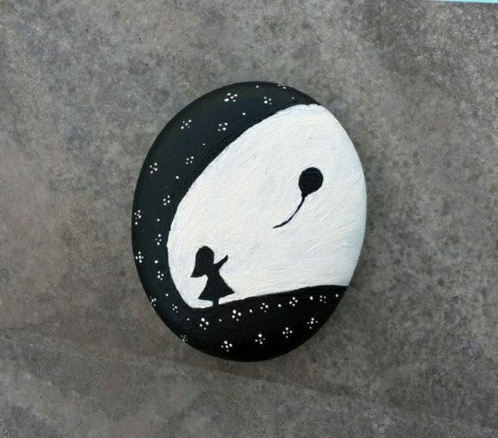 Piatra alb-negru desen Little Girl balon