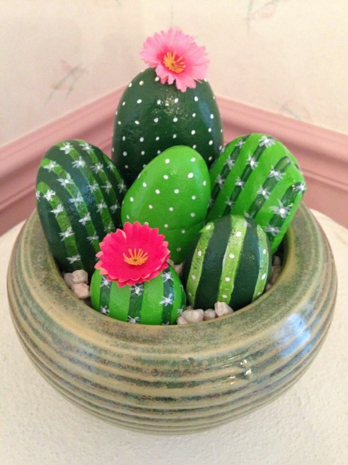 Stenar målade Cactus blomsterdekoration