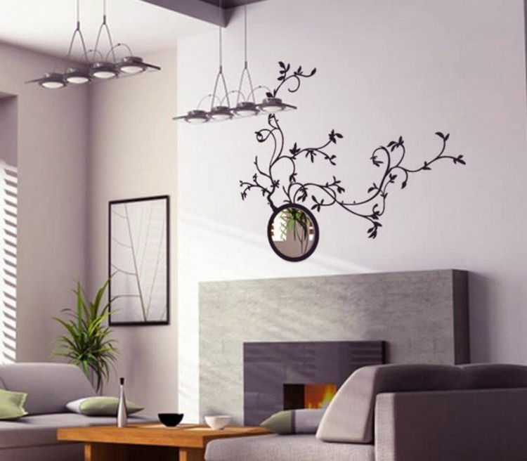 espelho de parede de plantação-pattern-living-room-novo-design chic-moderna