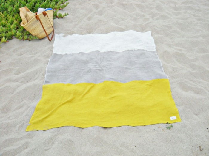 Strandhåndkle Stripe hvit-grå-gul