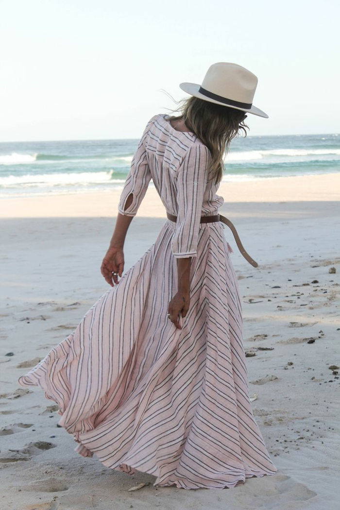 Plaža romantično vzdušje-maxi-obleka hat boho-trak pas kremne barve