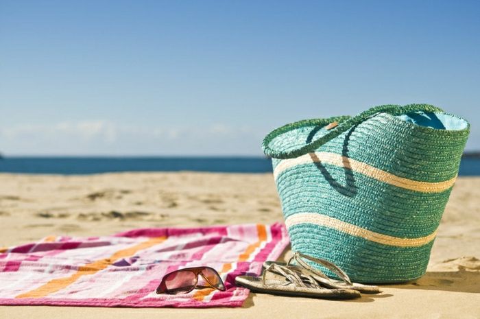 Beach-handduk strand väska solglasögon flip-Flops.Sand Sea