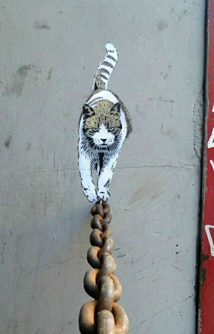Street Style Paris Cat metall kedja Graffiti